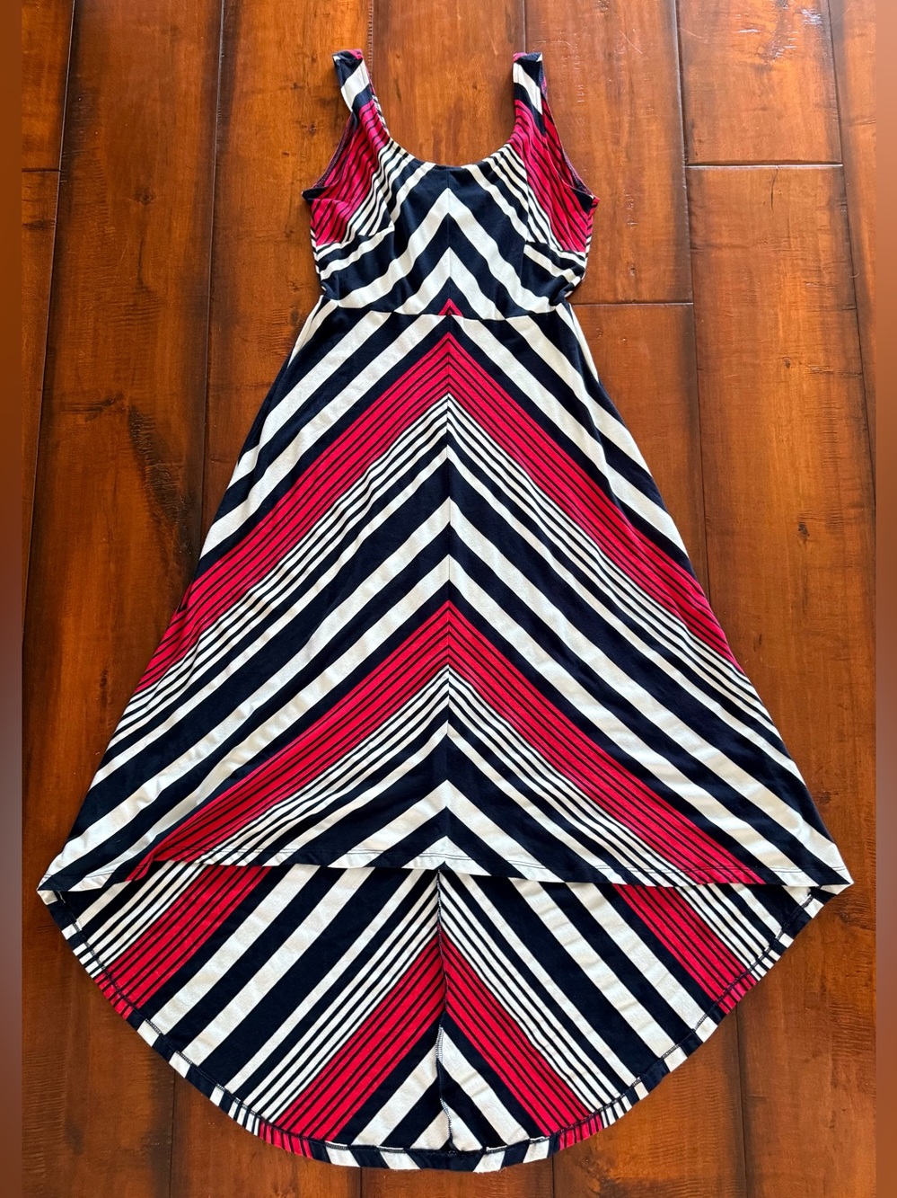 SD Collection Black, White & Red Chevron High-Low Sundress
